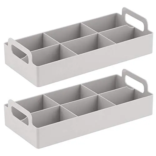 mDesign Compact Plastic Tea Storage Organizer Caddy Tote Bin - 6 Divided Sections, Built-in Handles - Holder for Tea Bags, Packets, Sweeteners, and Small Packets, 2 Pack - Light Gray