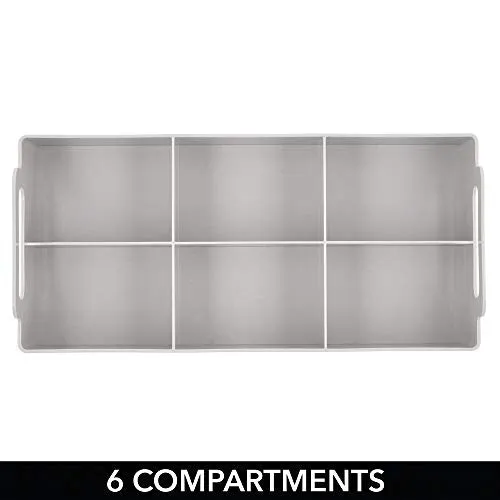 mDesign Compact Plastic Tea Storage Organizer Caddy Tote Bin - 6 Divided Sections, Built-in Handles - Holder for Tea Bags, Packets, Sweeteners, and Small Packets, 2 Pack - Light Gray