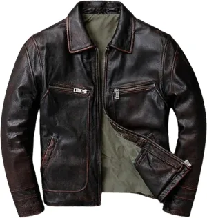 Men's A2 Aviator Pilot Flight Distressed Vintage Style Bomber Brown Leather Jacket