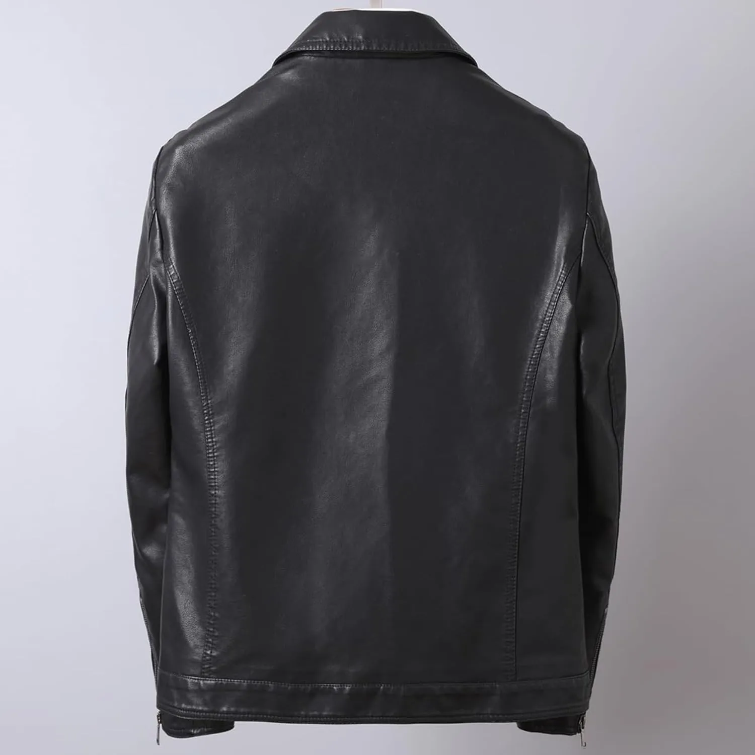Men's Button Design Soft Leather Jacket Classic Lapel Car Moto Leathers Coat Male PU Outercoat Shirt Style Collar