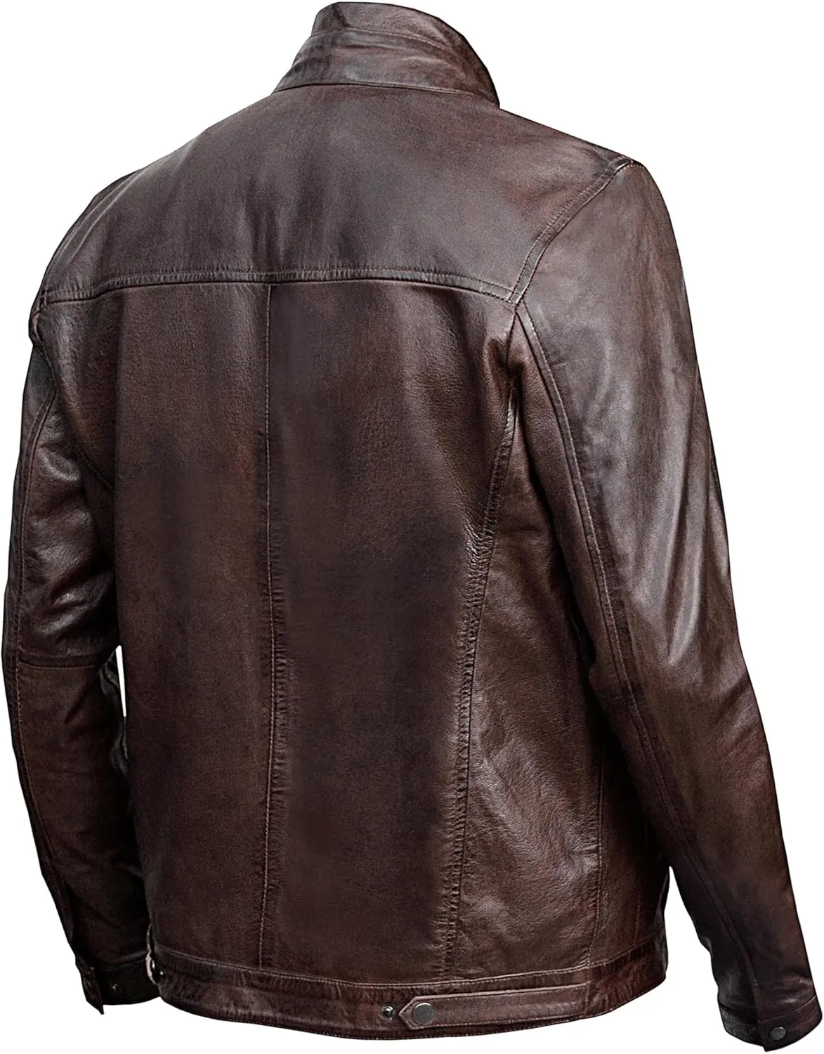Men's Cafe Racer Retro Dark Brown Leather Jacket Genuine Lamb Leather, Vintage Regular Fit Motorcycle Style