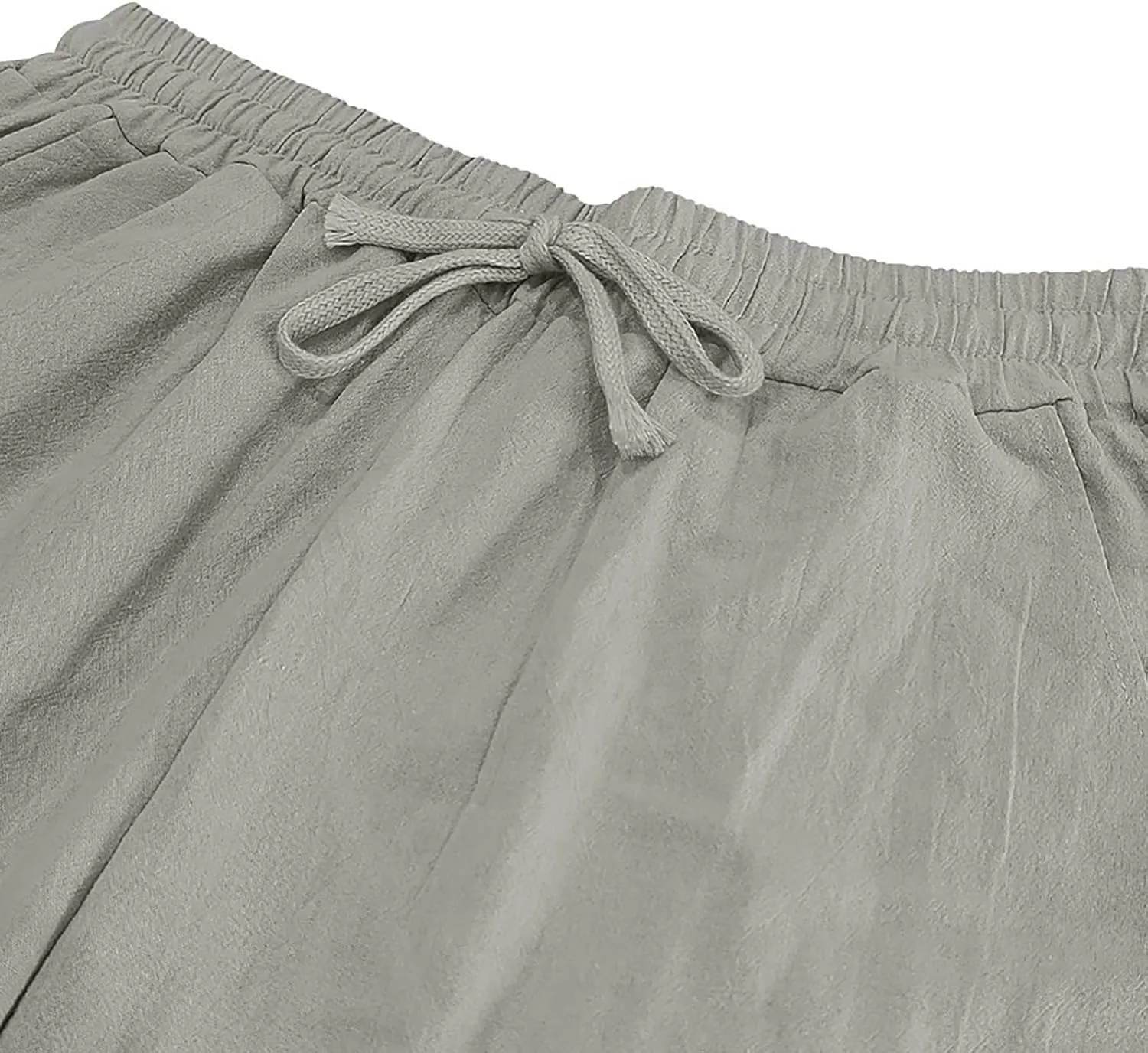 Mens Casual Fashion Linen Trousers Solid Loose Drawstring Elastic Waist Straight Leg Pants Vacation Ralaxed Fit Pants