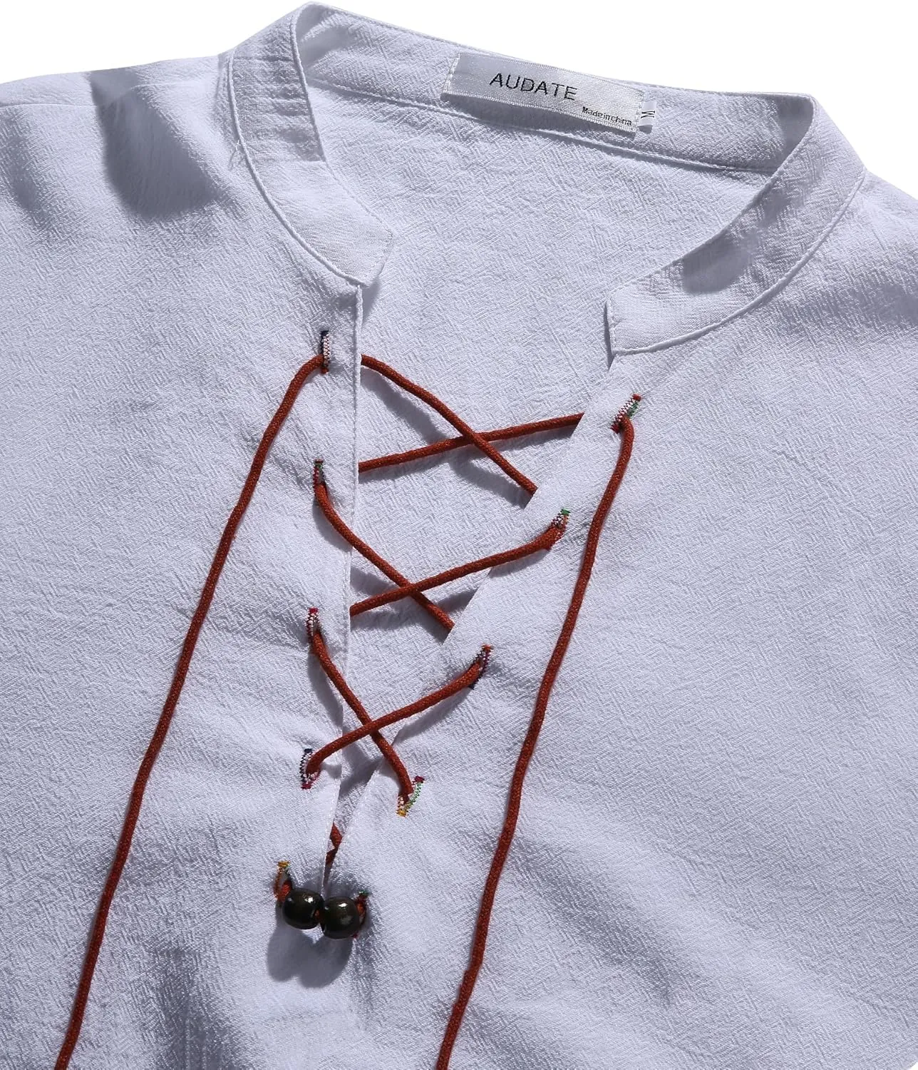Men's Classic Shirts Lace Up Cotton Shirt Vintage Costume Long Sleeve Tops for Medieval Viking Hippie Halloween