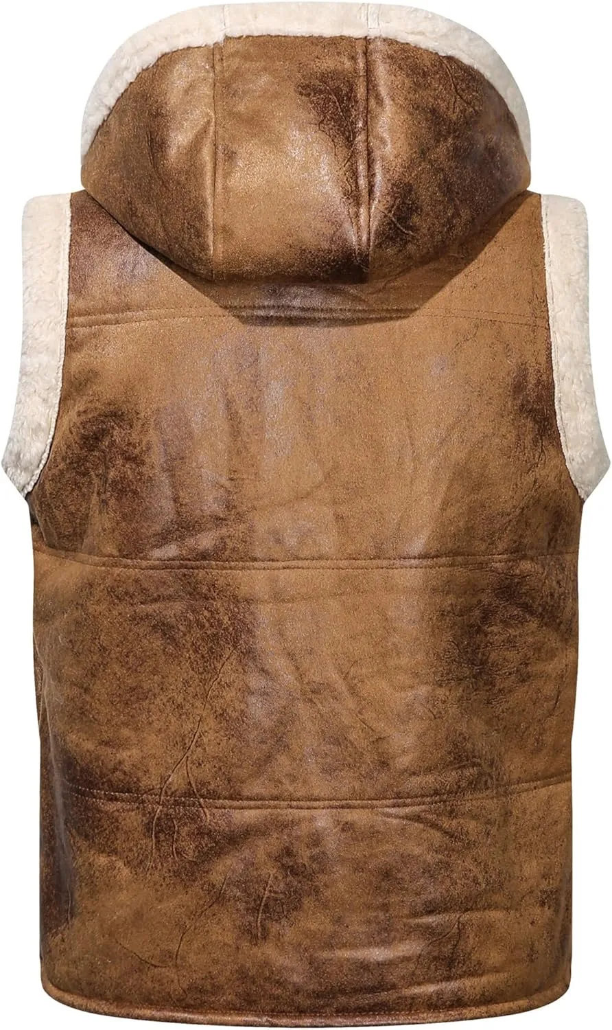 Mens Faux Lambskin Aviator Vest Hoodie Winter Shearling Sheepskin Waistcoat Bomber Aviator Pilot Hood Vests