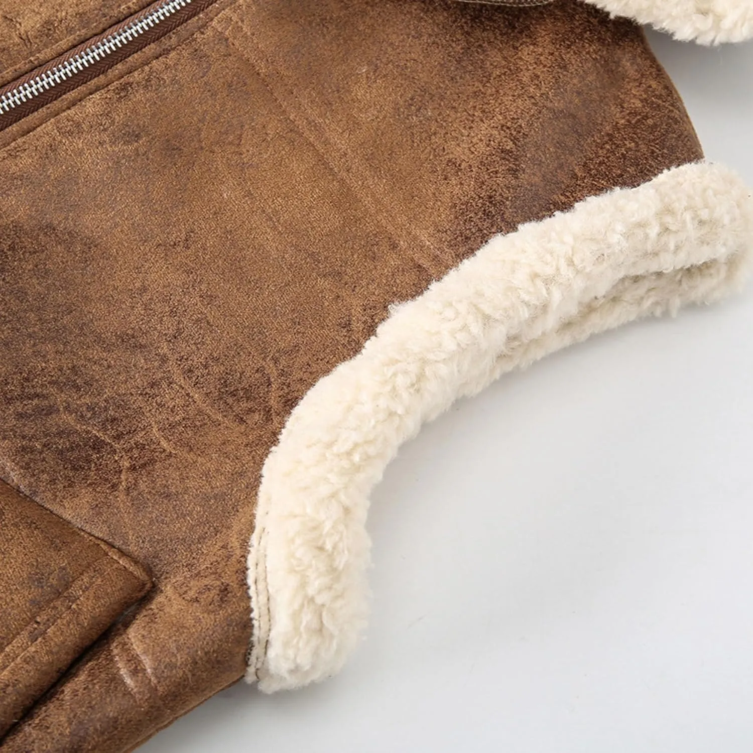 Mens Faux Lambskin Aviator Vest Hoodie Winter Shearling Sheepskin Waistcoat Bomber Aviator Pilot Hood Vests