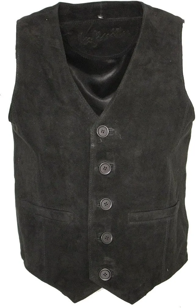Men’s Goat Suede Classic Smart Black Leather Waistcoat 5XL