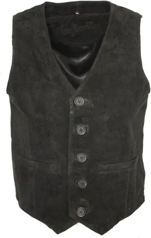 Men’s Goat Suede Classic Smart Black Leather Waistcoat 5XL