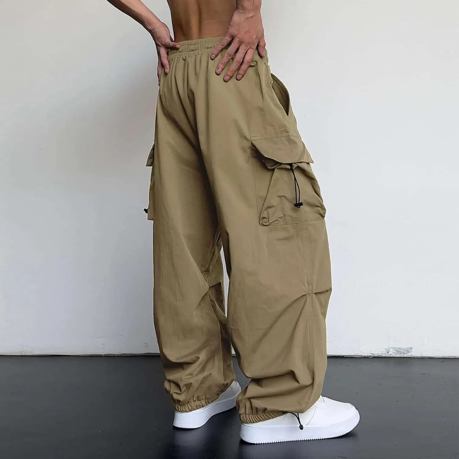 Men's Hip Hop Parachute Jogger Pants Y2K Street Baggy Trousers Rap Hippies Cargo Pants Harem Pants with Pockets