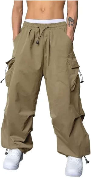 Men's Hip Hop Parachute Jogger Pants Y2K Street Baggy Trousers Rap Hippies Cargo Pants Harem Pants with Pockets