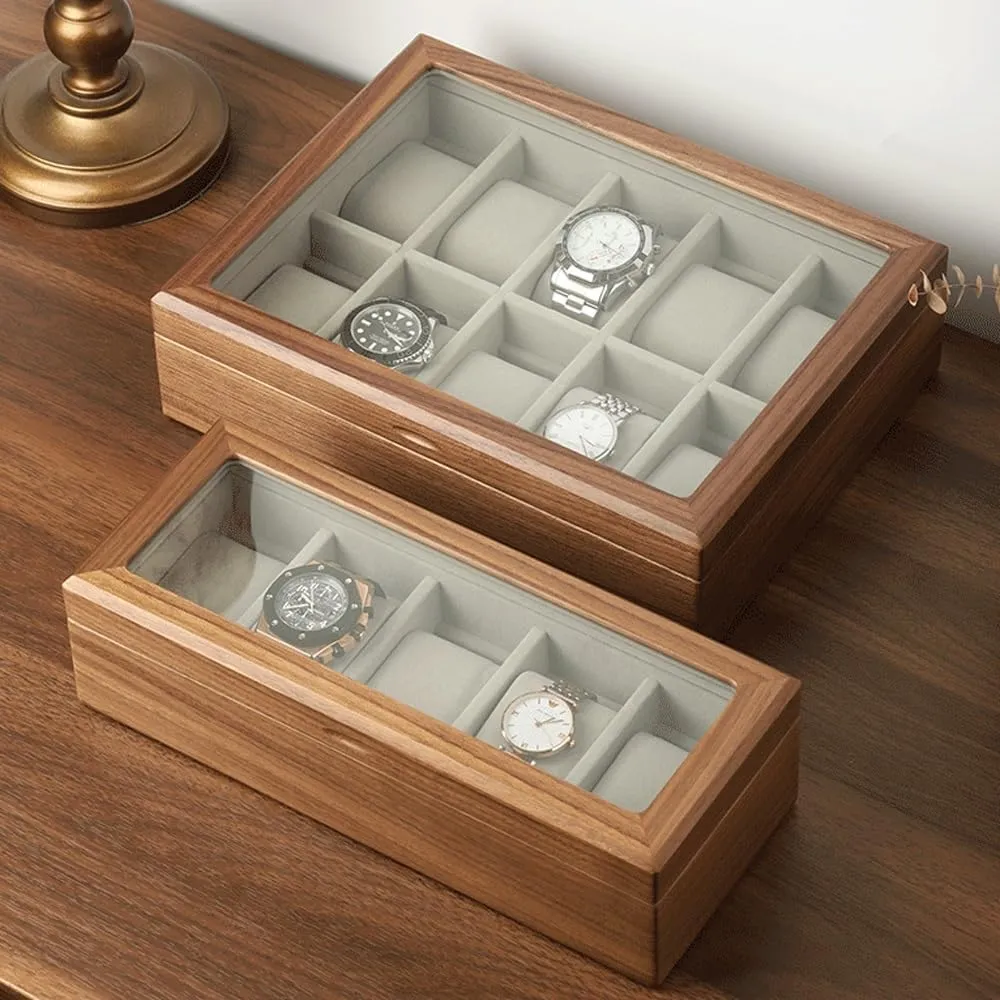 mens jewellery box Wooden Watch Box for Men and Women, 5 Slot/10 Slot Watch Display Case Mens Watch Box Organizer, Wood Watch Case for Men Watch Storage, Watch Holder Organizer with Glass Lid(L) watch