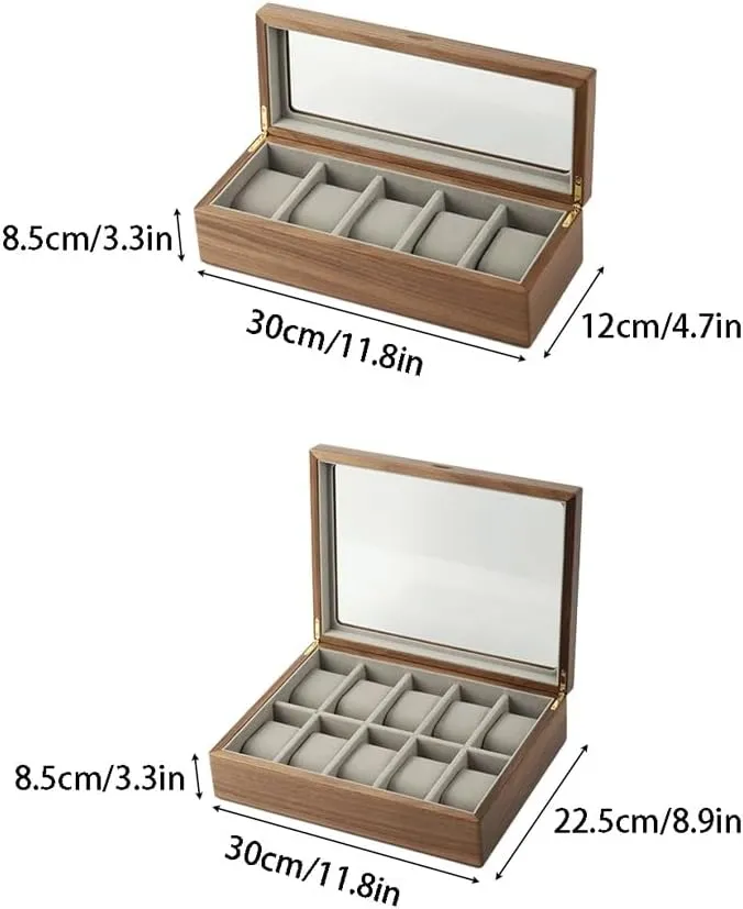 mens jewellery box Wooden Watch Box for Men and Women, 5 Slot/10 Slot Watch Display Case Mens Watch Box Organizer, Wood Watch Case for Men Watch Storage, Watch Holder Organizer with Glass Lid(L) watch