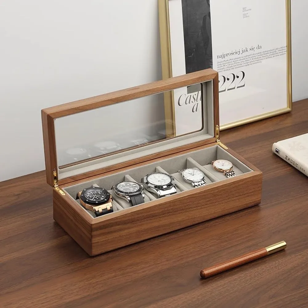 mens jewellery box Wooden Watch Box for Men and Women, 5 Slot/10 Slot Watch Display Case Mens Watch Box Organizer, Wood Watch Case for Men Watch Storage, Watch Holder Organizer with Glass Lid(L) watch
