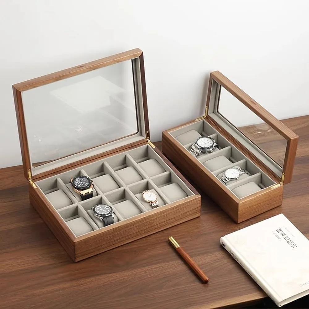 mens jewellery box Wooden Watch Box for Men and Women, 5 Slot/10 Slot Watch Display Case Mens Watch Box Organizer, Wood Watch Case for Men Watch Storage, Watch Holder Organizer with Glass Lid(L) watch