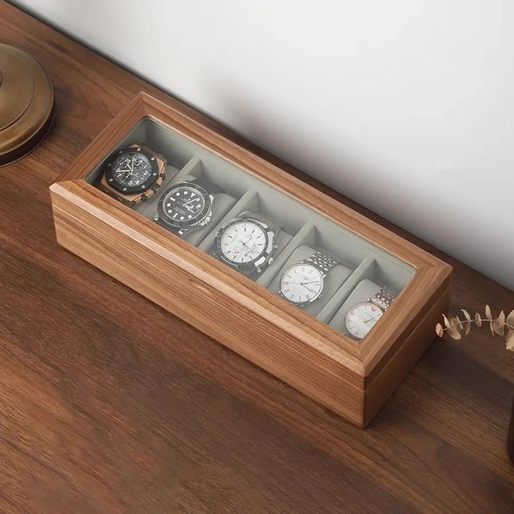 mens jewellery box Wooden Watch Box for Men and Women, 5 Slot/10 Slot Watch Display Case Mens Watch Box Organizer, Wood Watch Case for Men Watch Storage, Watch Holder Organizer with Glass Lid(L) watch