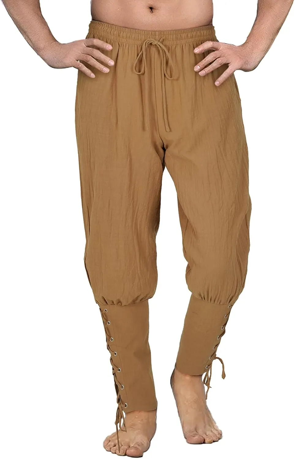 Men's Pirate Pants Renaissance Medieval Viking Pants Linen Ankle Banded Trousers Halloween Costume