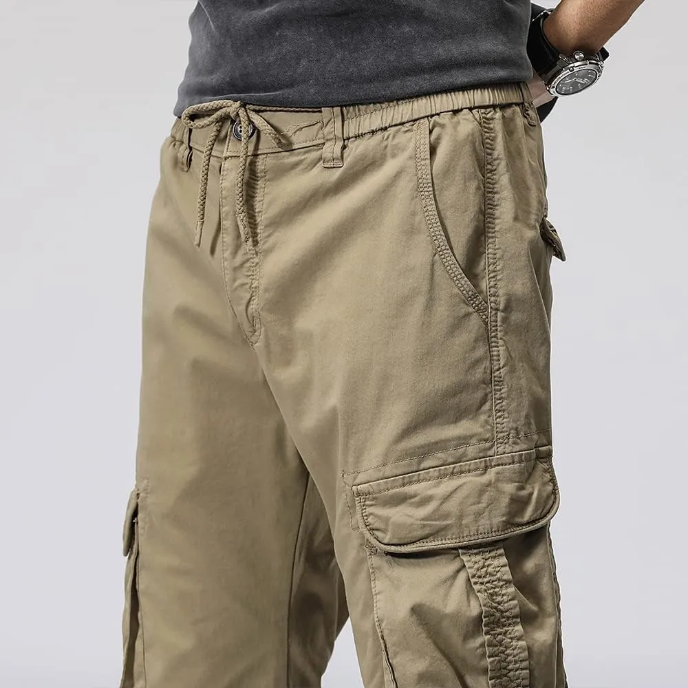 Men's Regular Fit Cargo Pants Drawstring Cotton Multi Pockets Military Pants