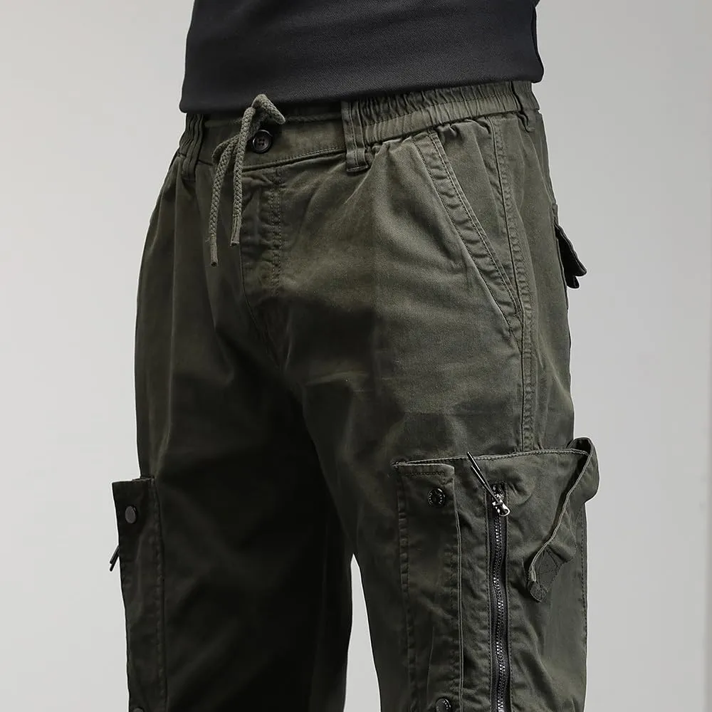 Men's Regular Fit Tactical Cargo Pants Drawstring Cotton 3D Pockets Work Pants