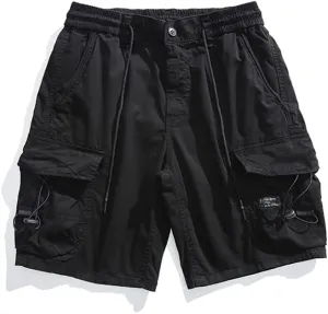 Men's Relaxed Fit Tactical Cargo Shorts Summer Multi Pockets Drawstring Cotton Work Shorts