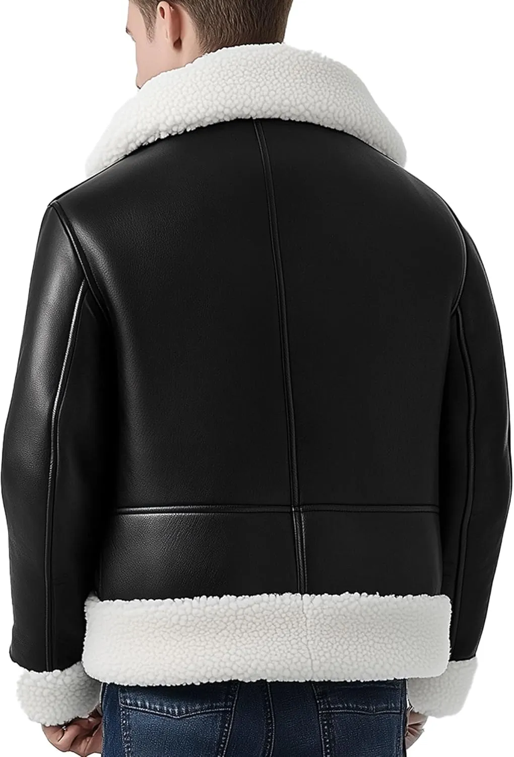 Mens Shearling Aviator Jacket Inspired by Flight Jacket Zipper Genuine Leather Jackets