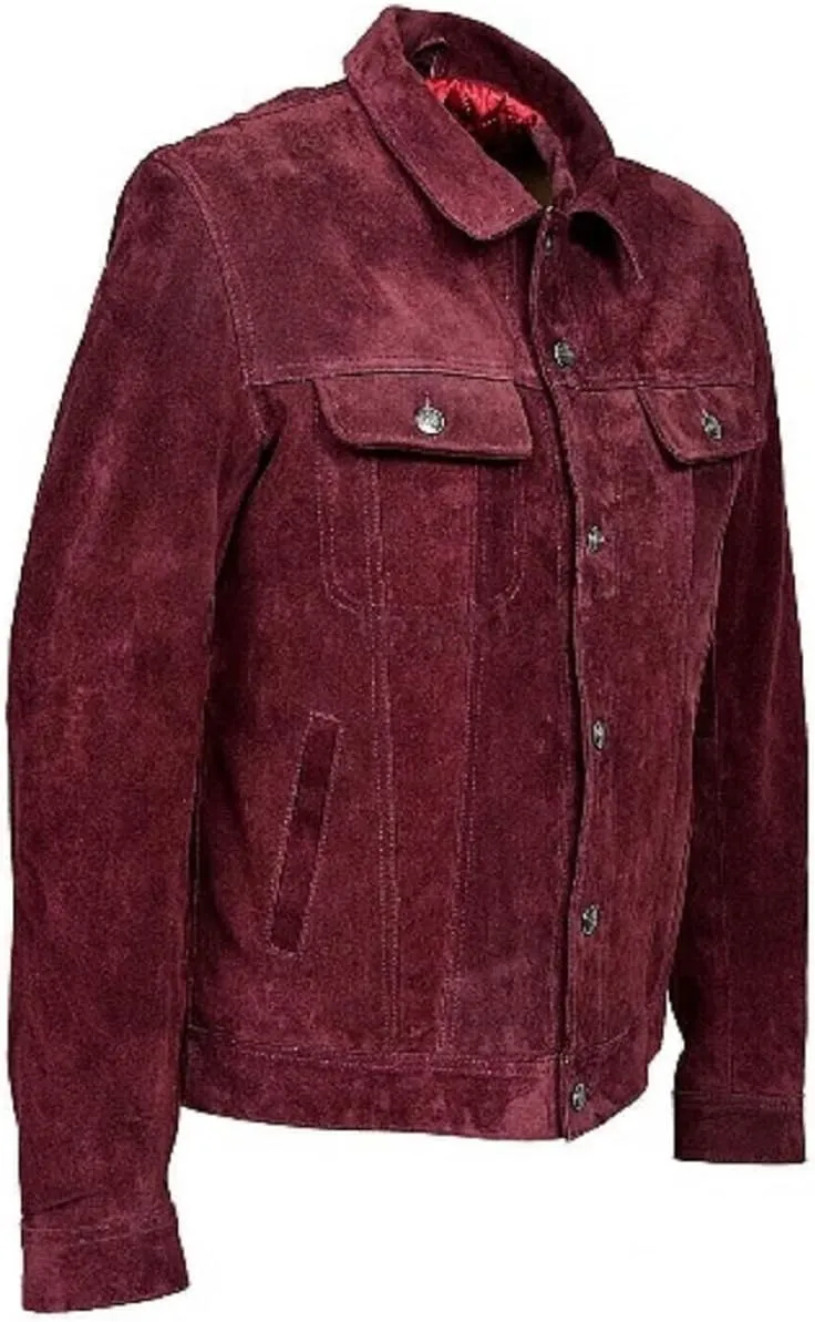 Men's Sheepskin Suede Leather Jacket Biker Slim Fit RED Jacket SDM58