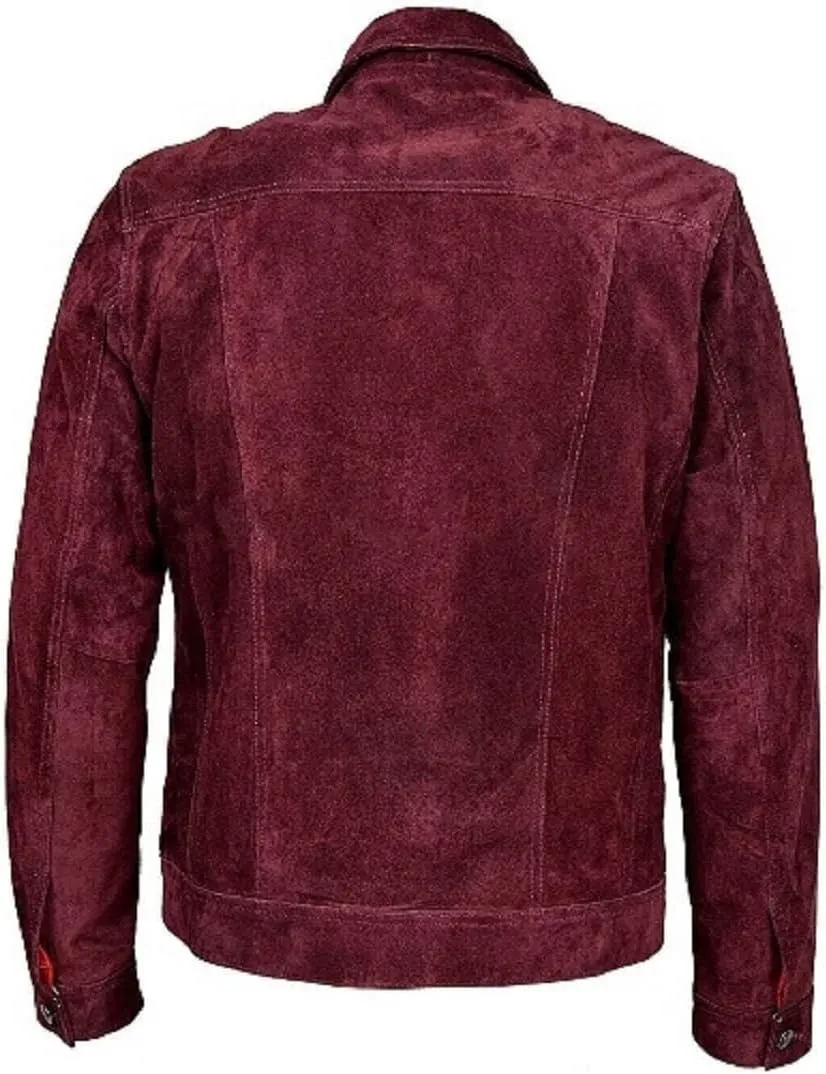 Men's Sheepskin Suede Leather Jacket Biker Slim Fit RED Jacket SDM58
