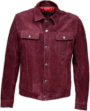 Men's Sheepskin Suede Leather Jacket Biker Slim Fit RED Jacket SDM58