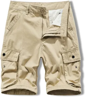 Mens Slim Fit Shorts Casual Cotton Multi Pockets Solid Cargo Shorts Big and Tall Buckle Zipper Tooling Shorts
