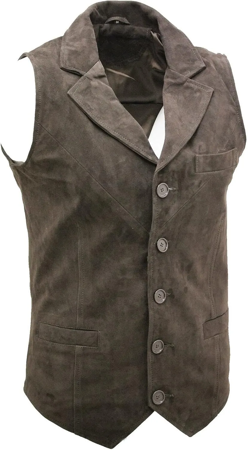 Men's Smart Real Suede Leather Gilet Waistcoat Biker Fashion Vest