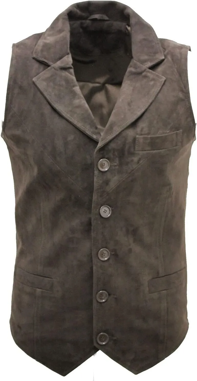Men's Smart Real Suede Leather Gilet Waistcoat Biker Fashion Vest
