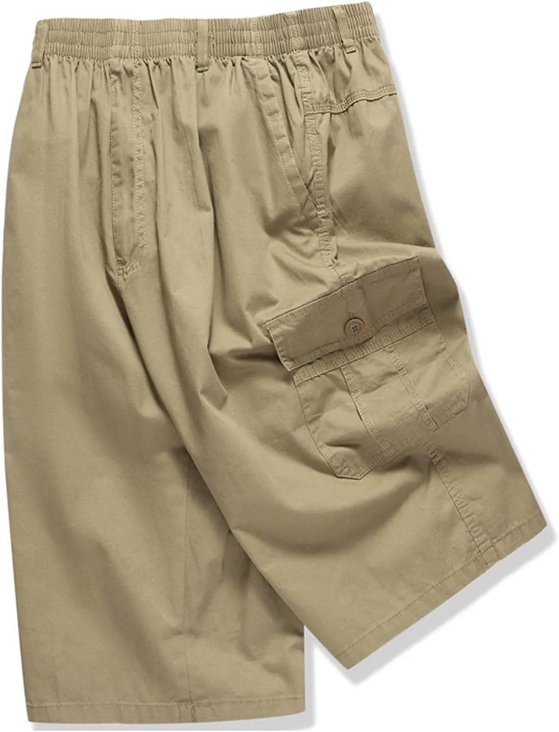 Mens Summer Shorts Loose Fit Cotton Elastic Waist Multi Pockets Cargo Shorts Fashion Outdoor Solid Beach Shorts