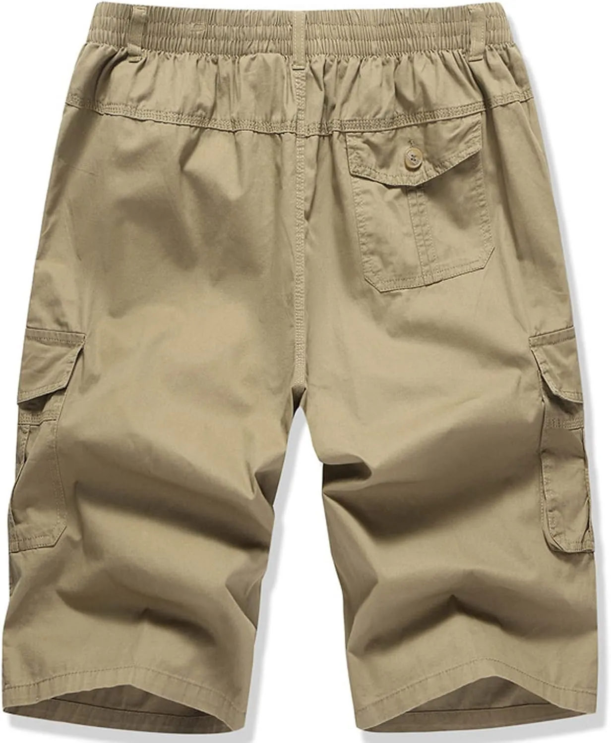 Mens Summer Shorts Loose Fit Cotton Elastic Waist Multi Pockets Cargo Shorts Fashion Outdoor Solid Beach Shorts