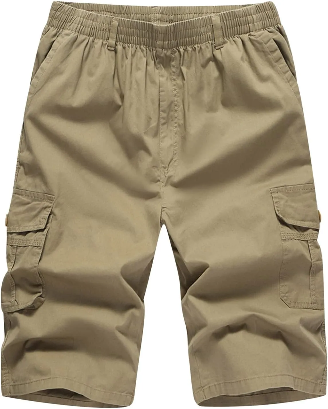 Mens Summer Shorts Loose Fit Cotton Elastic Waist Multi Pockets Cargo Shorts Fashion Outdoor Solid Beach Shorts