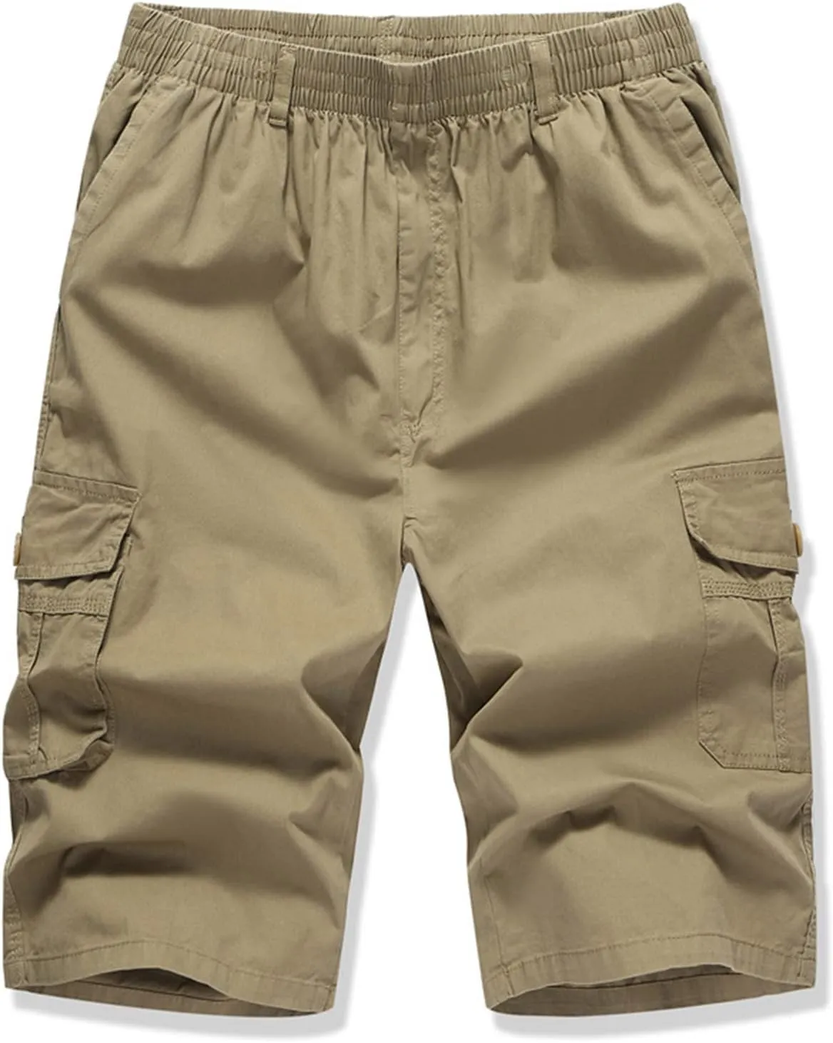 Mens Summer Shorts Loose Fit Cotton Elastic Waist Multi Pockets Cargo Shorts Fashion Outdoor Solid Beach Shorts