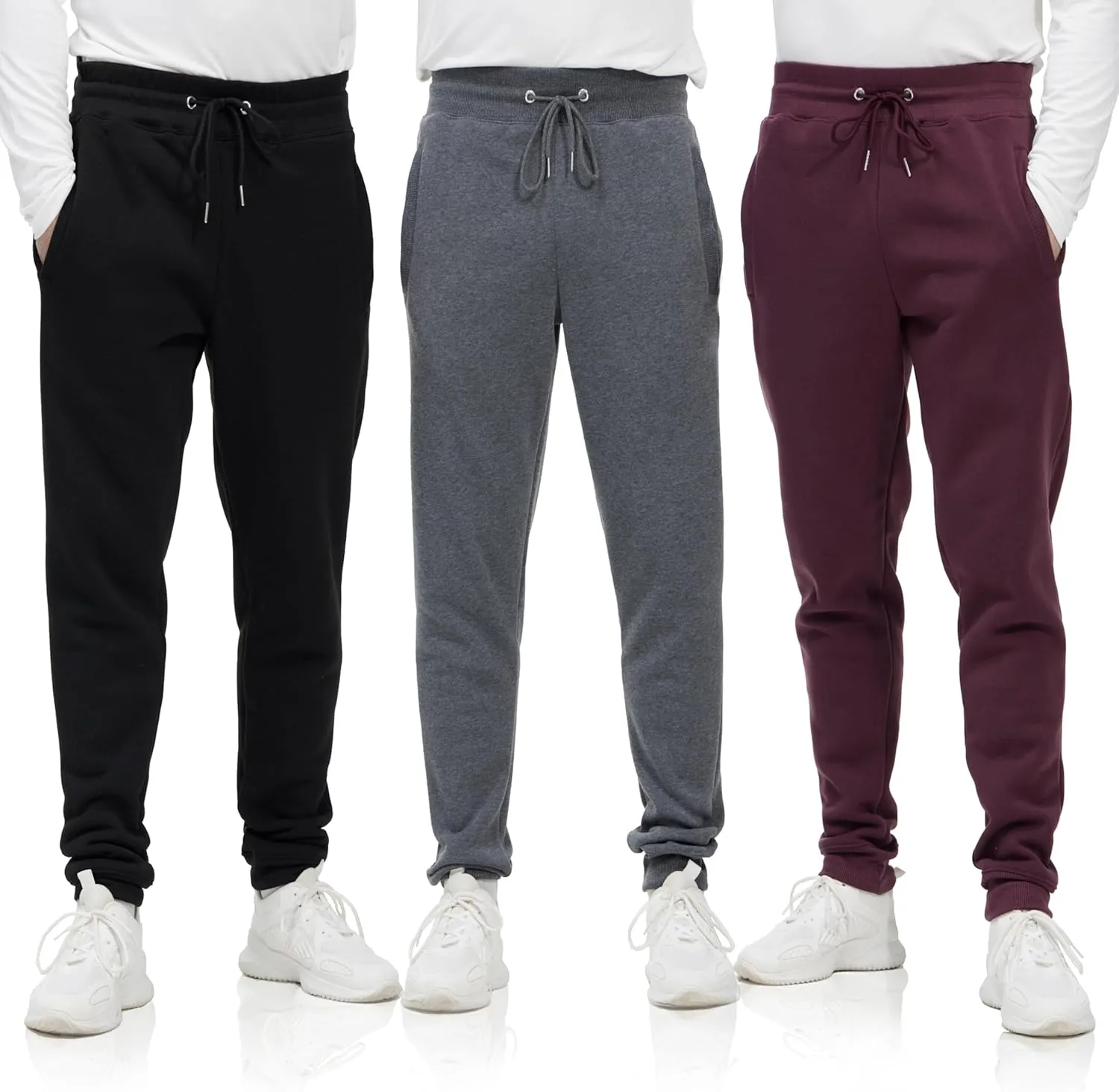 Mens Sweatpants with Pockets, 3 Pack Fleece Casual Jogger for Men Athletic Pants with Drawstring