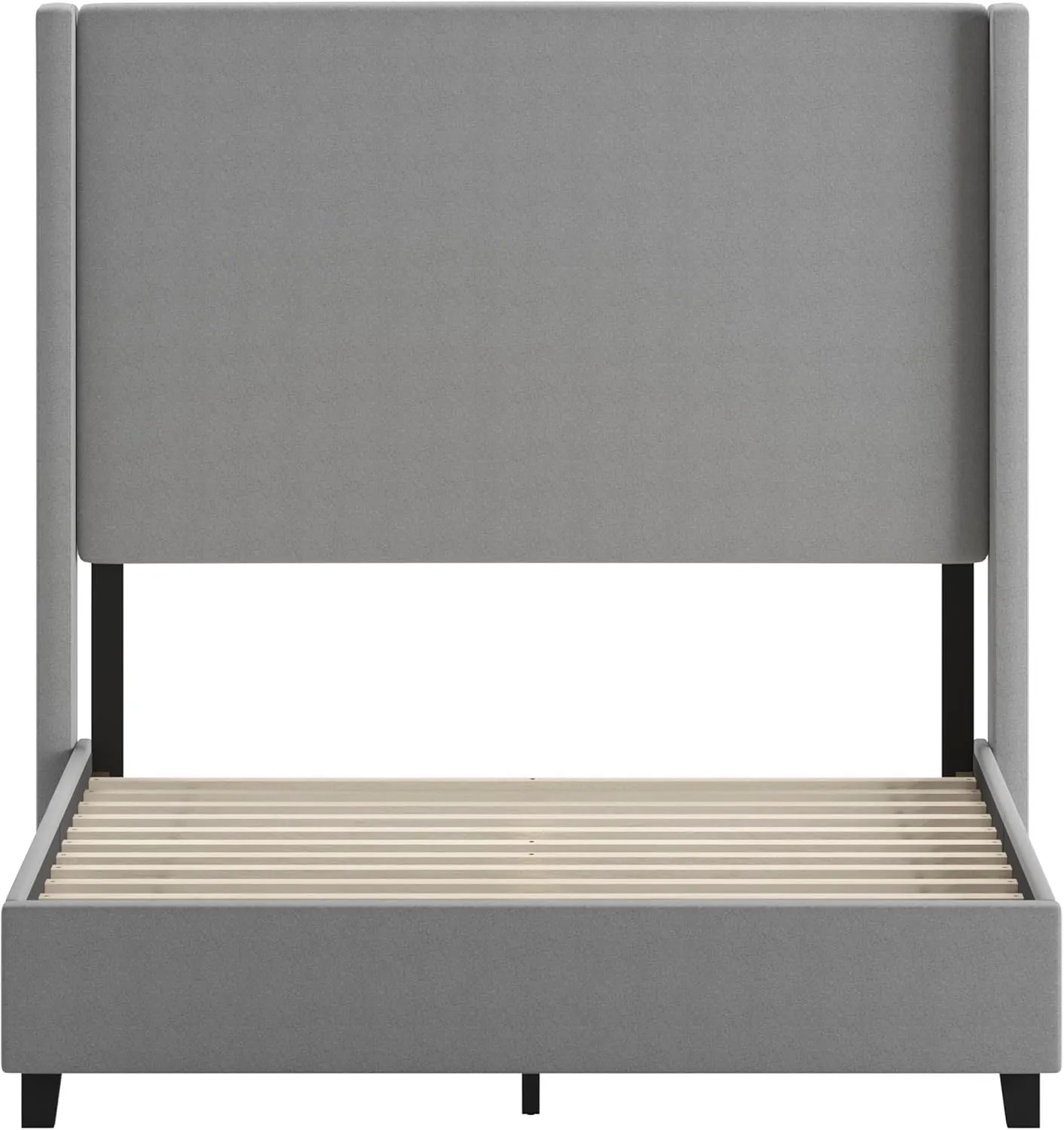 Merrick Lane Bramlett Modern Platform Bed - Gray Faux Linen - Full - Padded Wingback Headboard - 3" Floor Clearance - Wood Support Slats - No Box Spring Needed