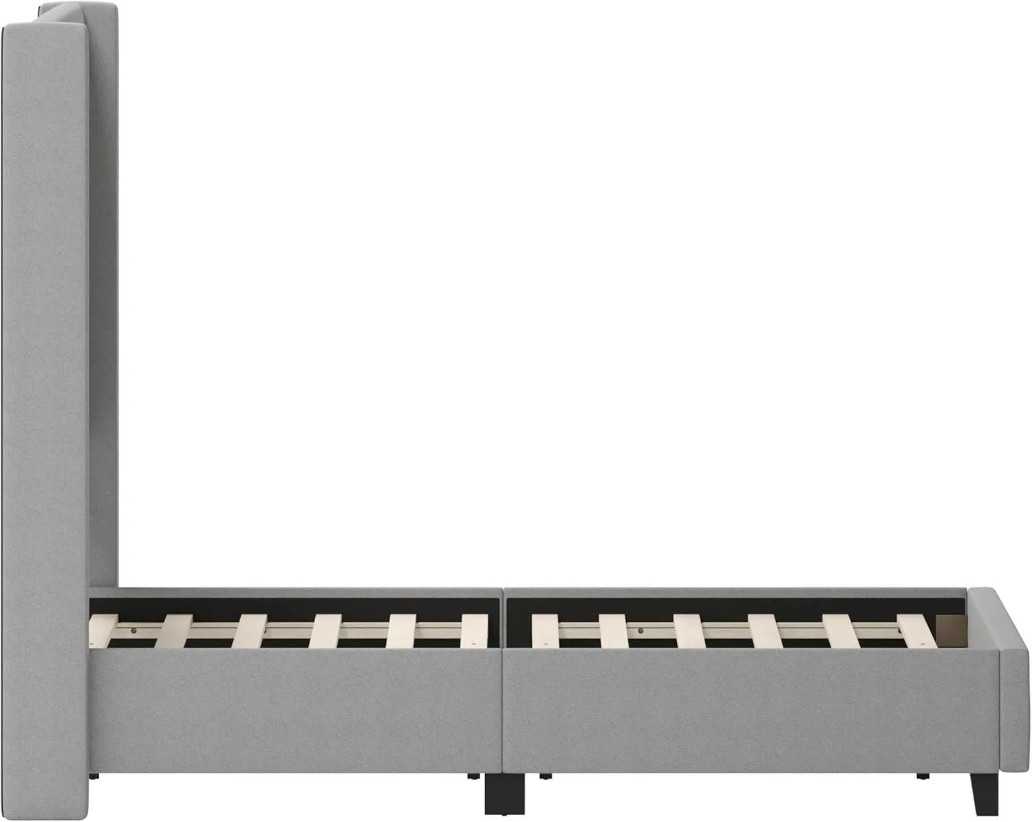 Merrick Lane Bramlett Modern Platform Bed - Gray Faux Linen - Full - Padded Wingback Headboard - 3" Floor Clearance - Wood Support Slats - No Box Spring Needed