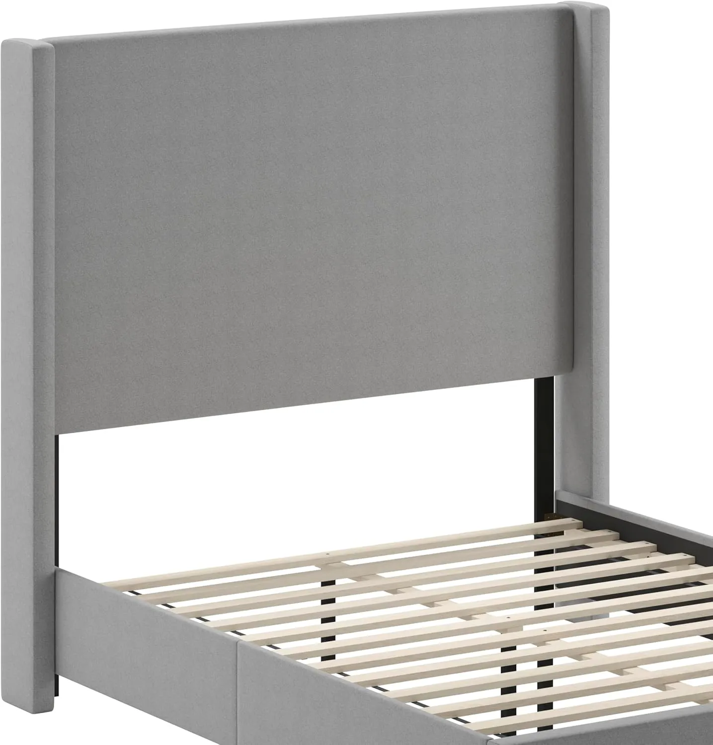 Merrick Lane Bramlett Modern Platform Bed - Gray Faux Linen - Full - Padded Wingback Headboard - 3" Floor Clearance - Wood Support Slats - No Box Spring Needed