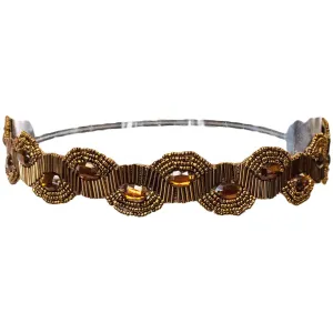 Mia Embellished Headband, Beautiful Copper Beads And Pretty Translucent Stones, Velvet Backing, Elastic Rubberband, For Women and Girls 1pc
