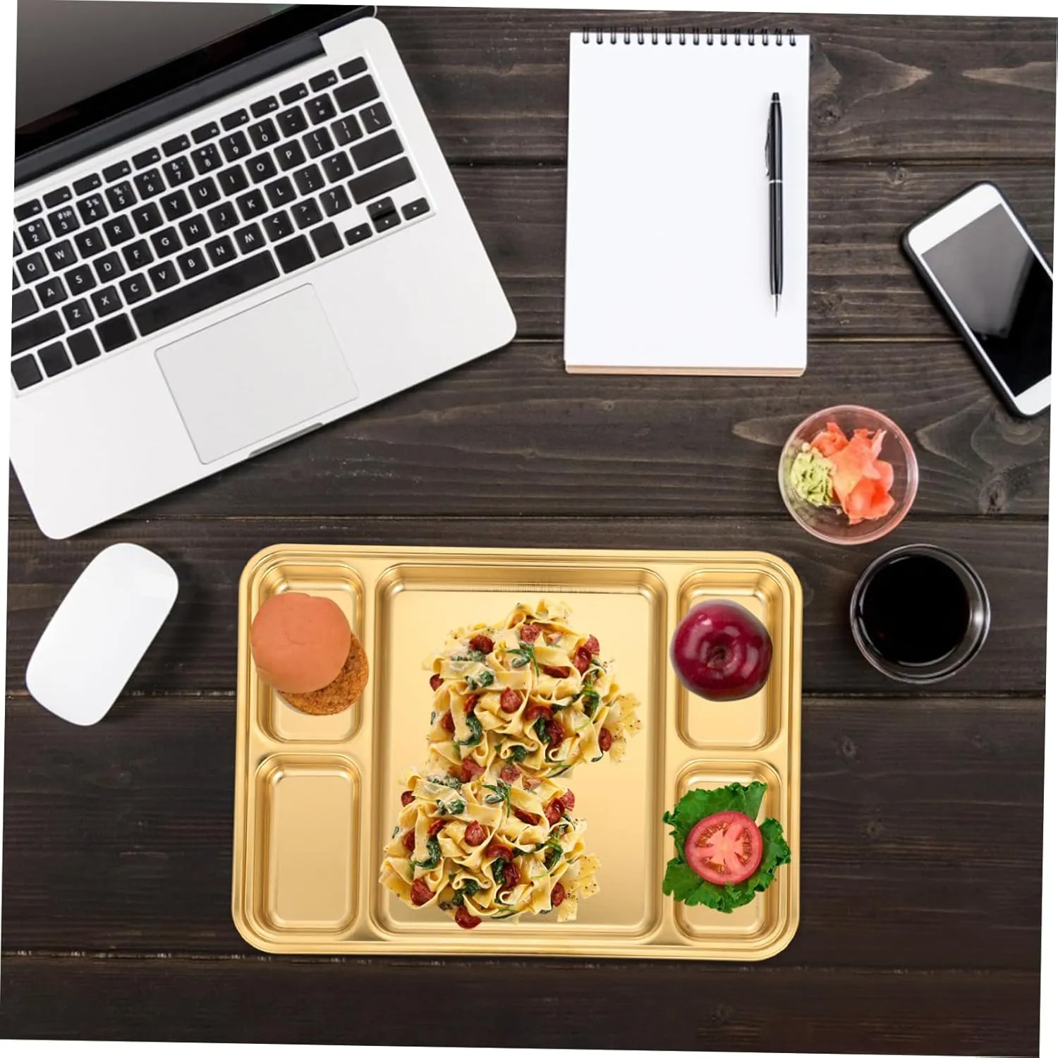 Mikinona 1pc Stainless Steel Divided Plate Food Container Portion Serving Plate Easy Clean Home Restaurant