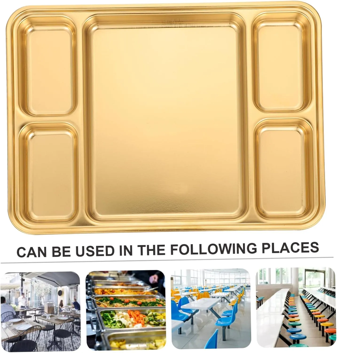 Mikinona 1pc Stainless Steel Divided Plate Food Container Portion Serving Plate Easy Clean Home Restaurant