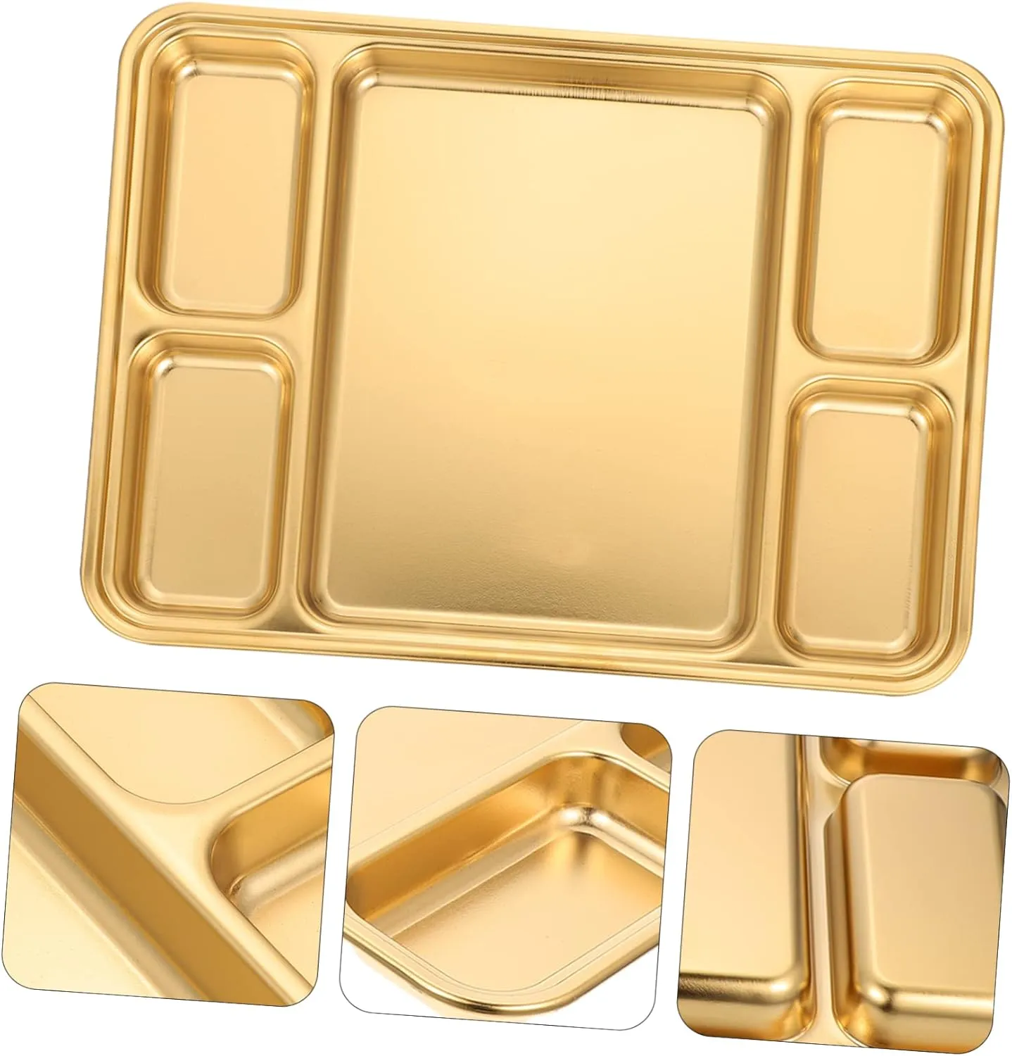 Mikinona 1pc Stainless Steel Divided Plate Food Container Portion Serving Plate Easy Clean Home Restaurant