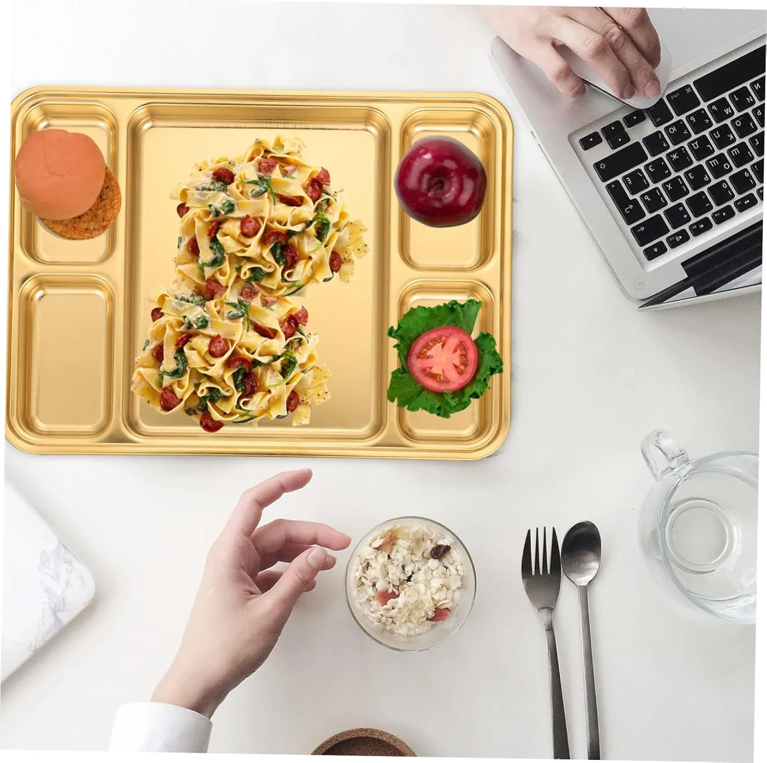 Mikinona 1pc Stainless Steel Divided Plate Food Container Portion Serving Plate Easy Clean Home Restaurant