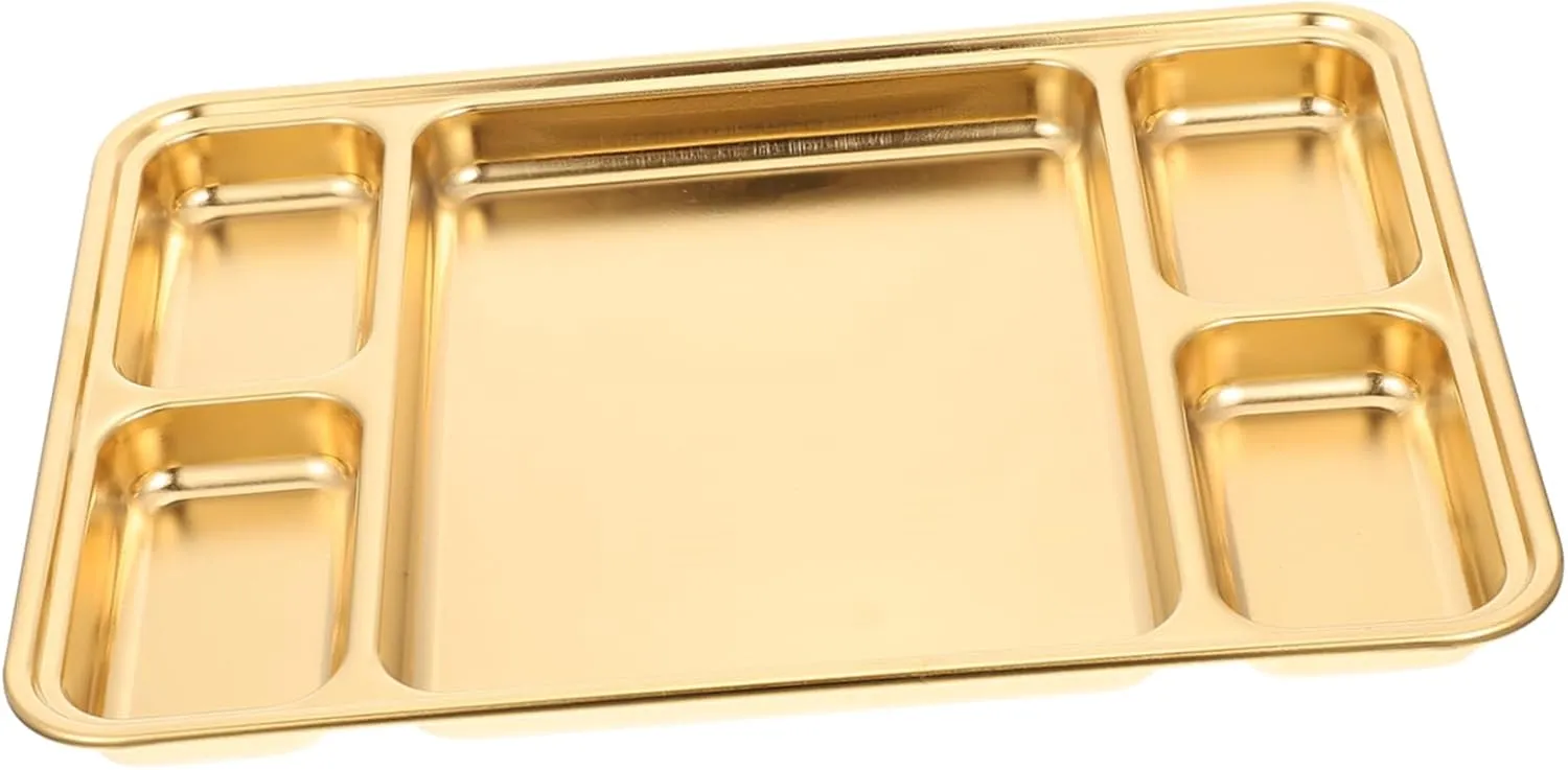Mikinona 1pc Stainless Steel Divided Plate Food Container Portion Serving Plate Easy Clean Home Restaurant