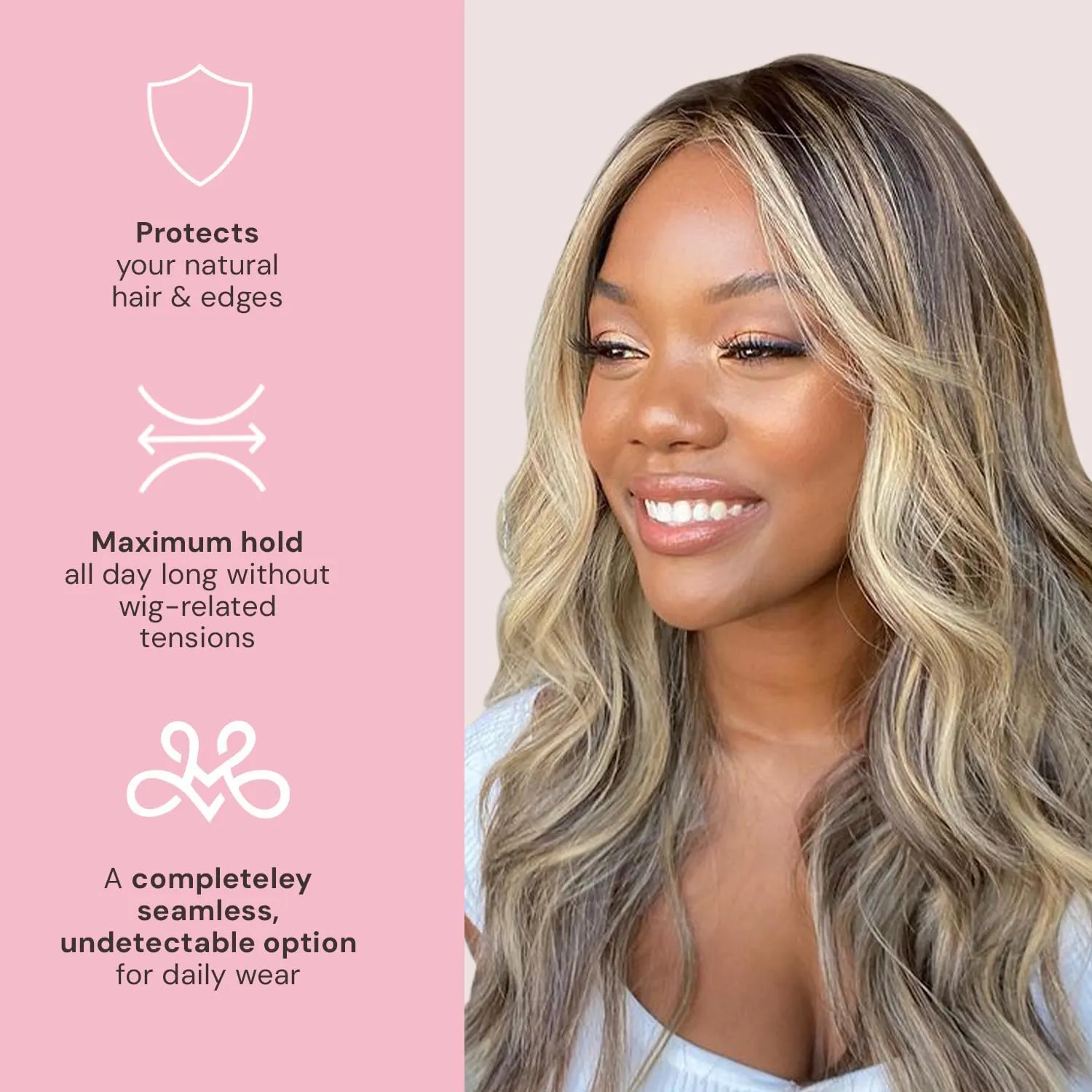 MILANO COLLECTION Wigrip, Premium Lace Wig Band for Women, Fully Adjustable & Reinforced Lace Wig Grip Band by Hairline, Comfortable and Secure Glueless Velvet Headband, Nude, 2 Pack