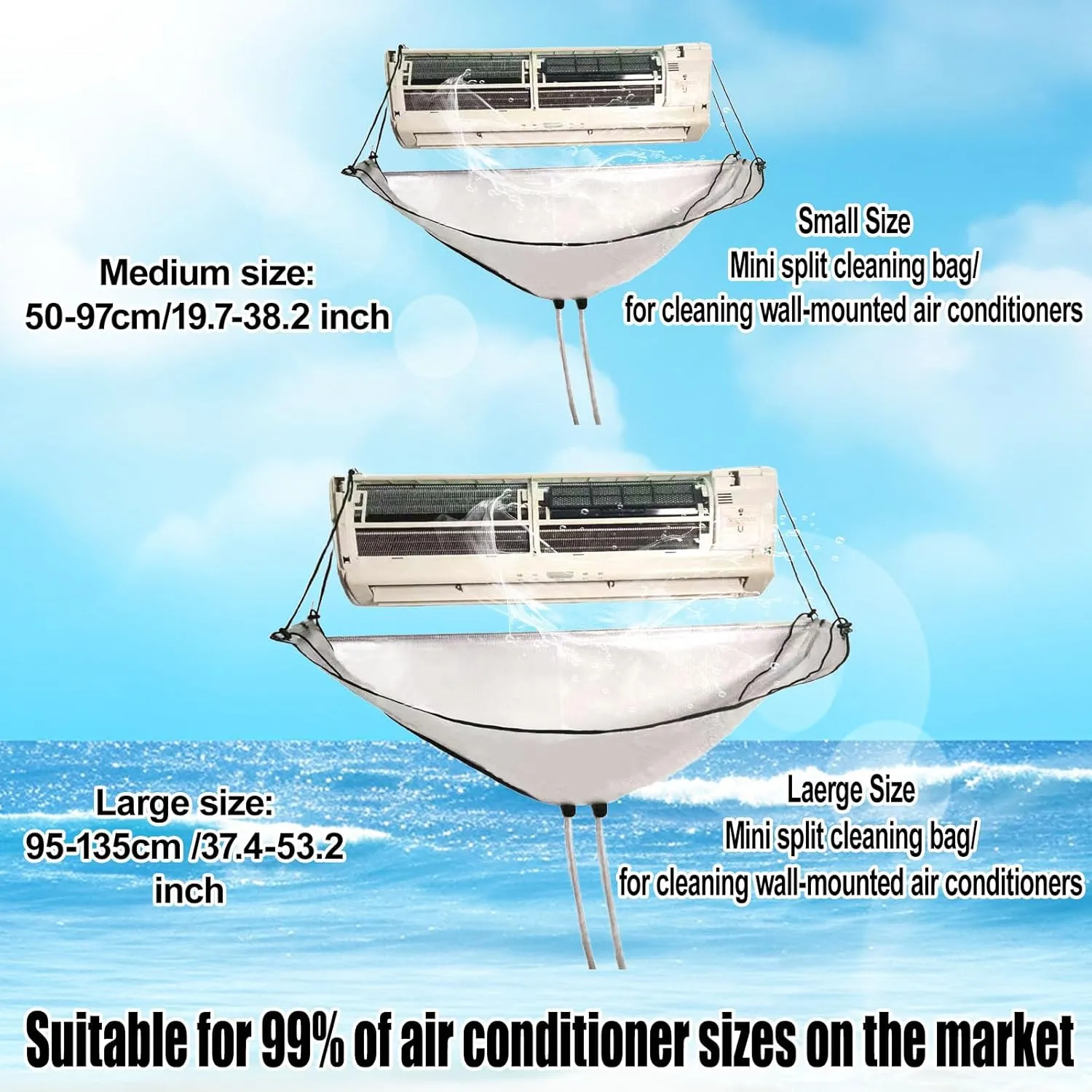 Mini Split Cleaning Bag Kit with Dual Hose Holder,Uniquely Designed mini Split-Type Cleaning System That operates Without Direct Contact with The air Conditioning Unit(27PCS,Small,White)