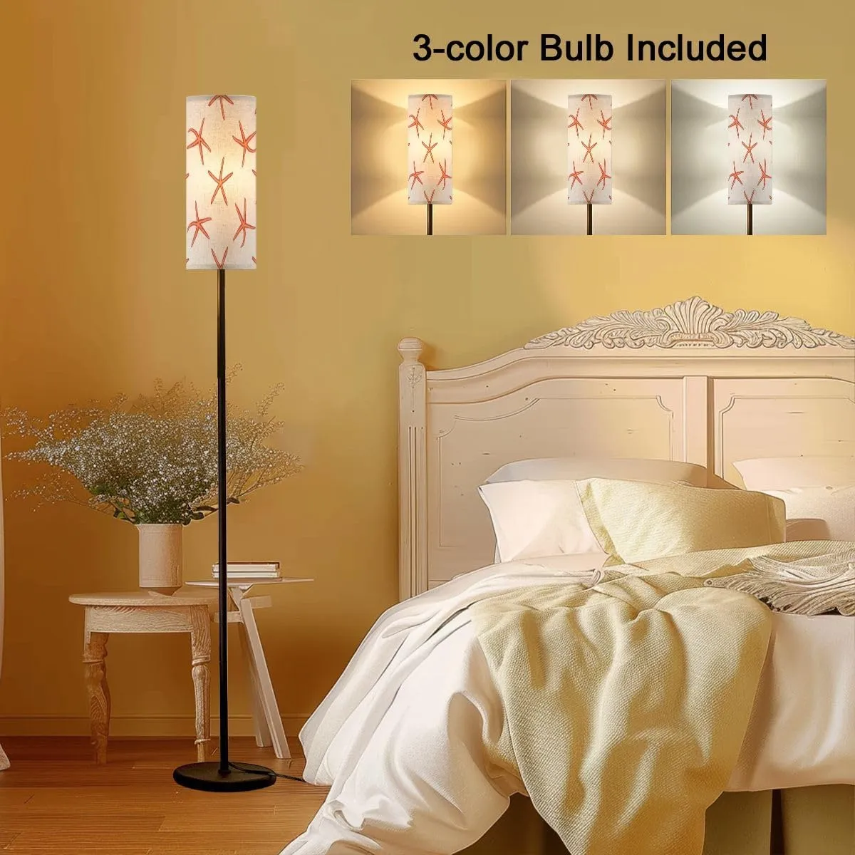 Minimalistic sea summer seamless pattern dancing red starfish seastar Modern Floor Lamp Minimalist Standing Lamps for Living Room LED Corner Lamp Remote Control Metal Pole Lamp for Bedroom, Reading