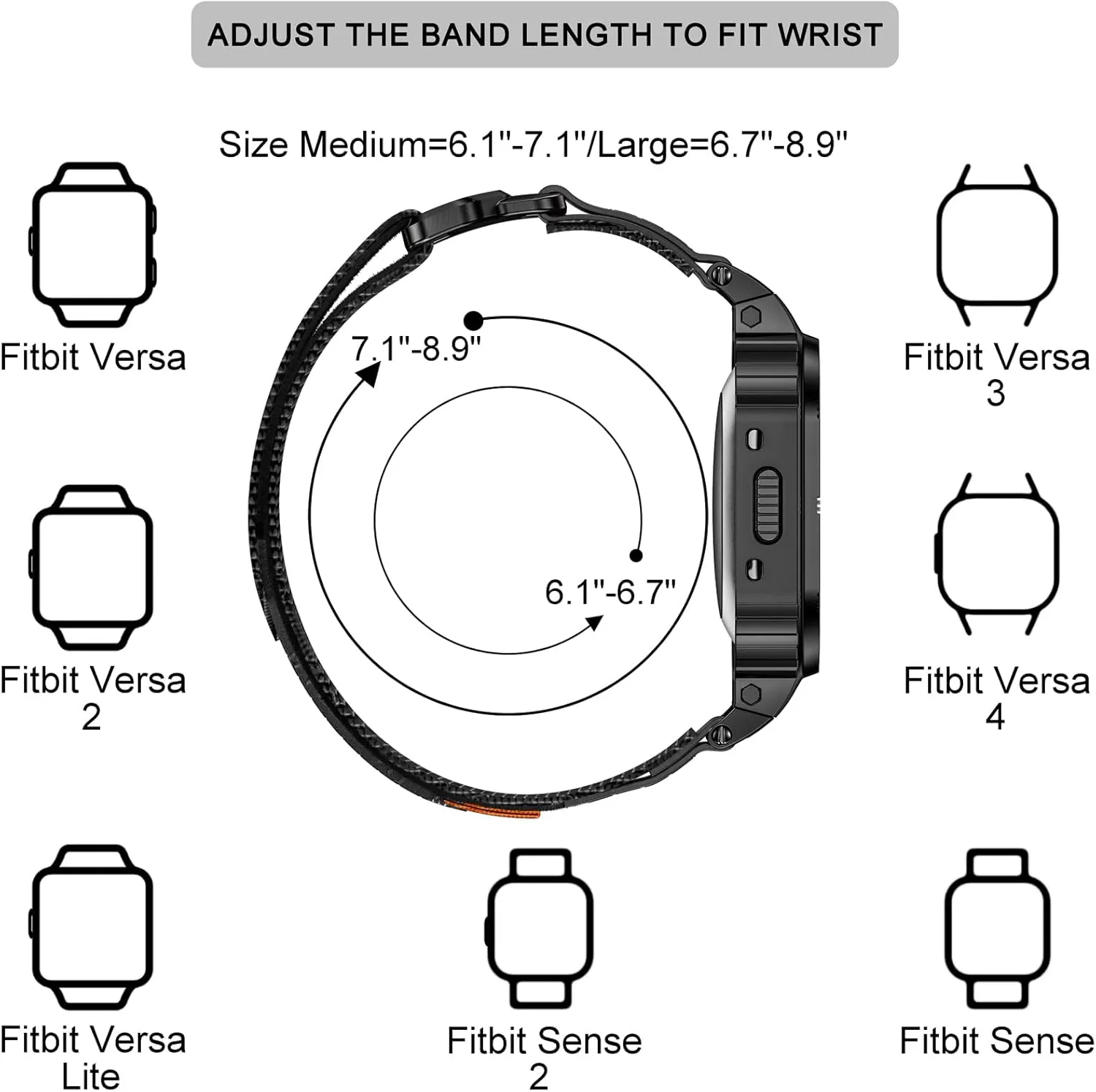 MioHHR Band Compatible with Fitbit Versa 4 3 2 1 /Fitbit Versa Lite/Fitbit Sense/Sense 2 Bands with Stainless Steel Case, Breathable Nylon Sport Adjustable Strap Replacement Rugged Wristband for Men