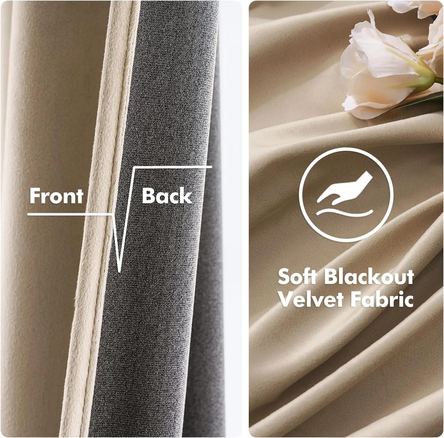 MIULEE 2 Panels Blackout Velvet Curtains Solid Soft Grommet Camel Beige Curtains Thermal Insulated Soundproof Room Darkening Drapes for Living Room Bedroom 52 x 84 Inch