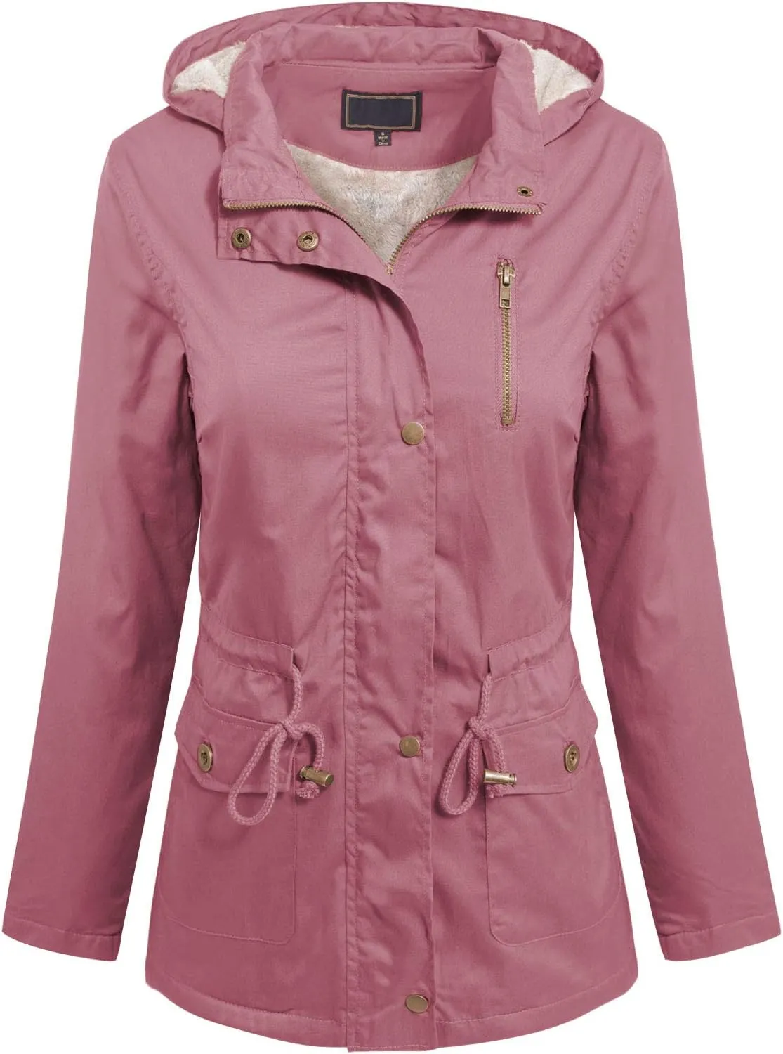 MixMatchy Women's Faux Fur Waist Drawstring Lightly Padded Utility Fashion Jacket Parka