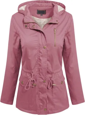 MixMatchy Women's Faux Fur Waist Drawstring Lightly Padded Utility Fashion Jacket Parka